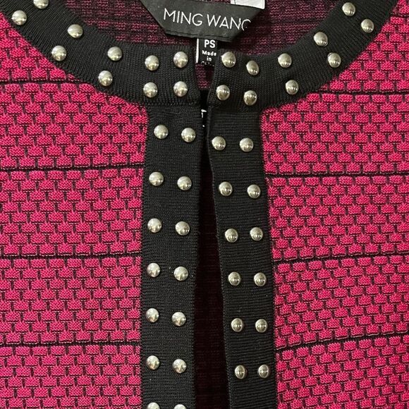 MING WANG Embroidered Studded Open Front Cardigan Pink Black Women’s Size SP - Picture 3 of 5